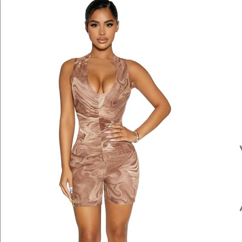 NAKED WARDROBE THE RUCHED V-IBES ROMPER
